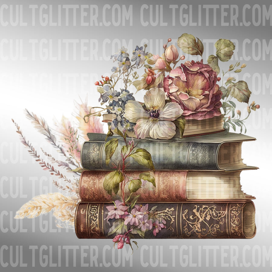 Vintage Floral Books PNG