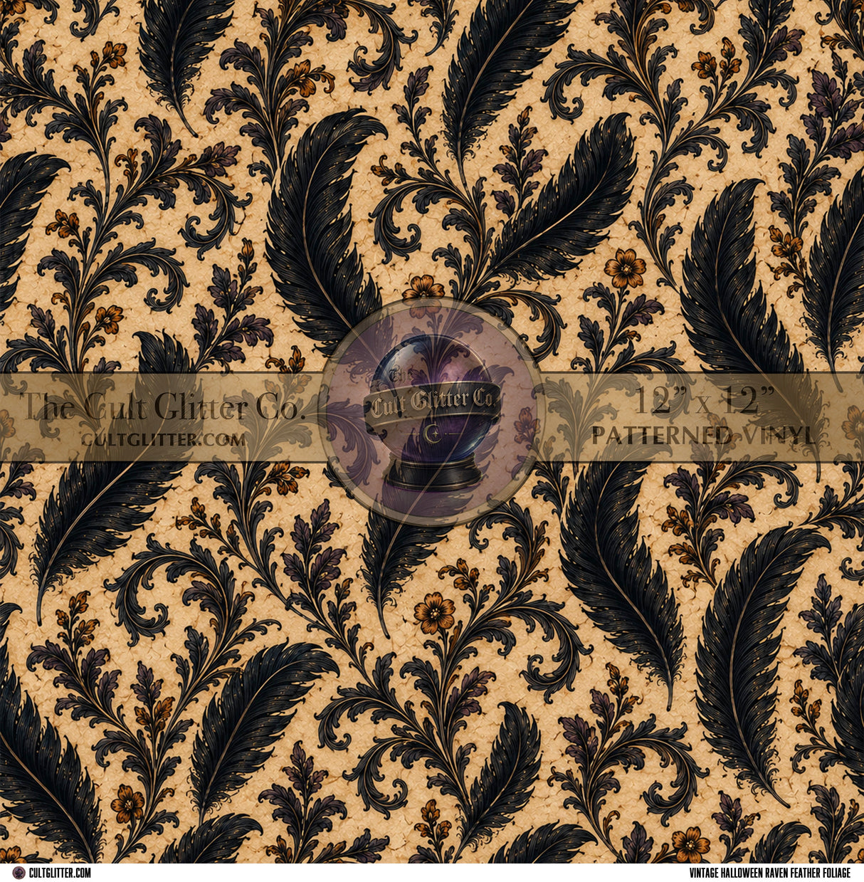 Vintage Halloween Raven Feather Foliage - Vinyl