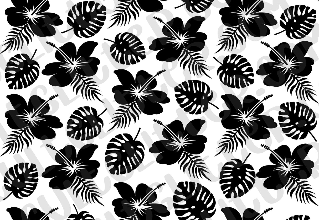 Hibiscus and Monstera Leaves Tumbler Template