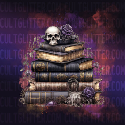 Books with Skull and Roses PNG