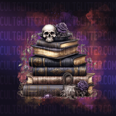 Books with Skull and Roses PNG