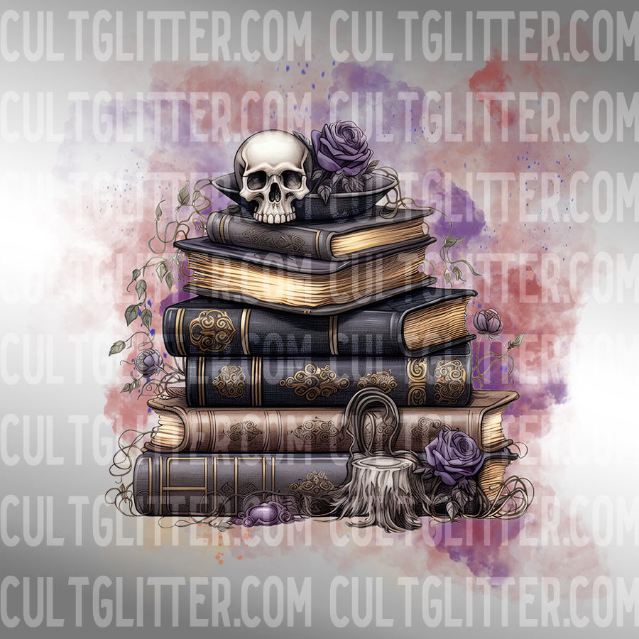 Books with Skull and Roses PNG