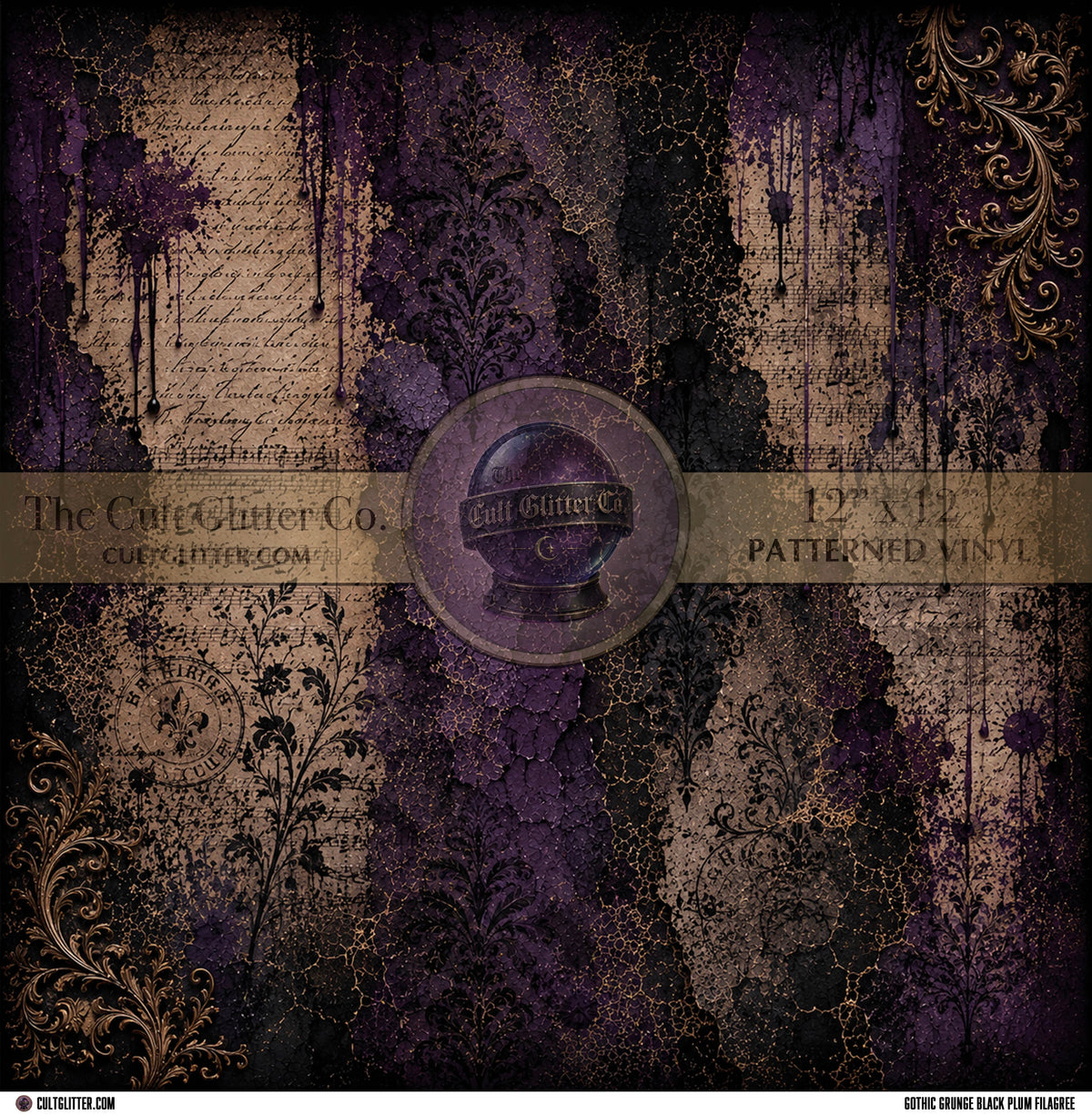 Gothic Grunge Black Plum Filigree - Vinyl