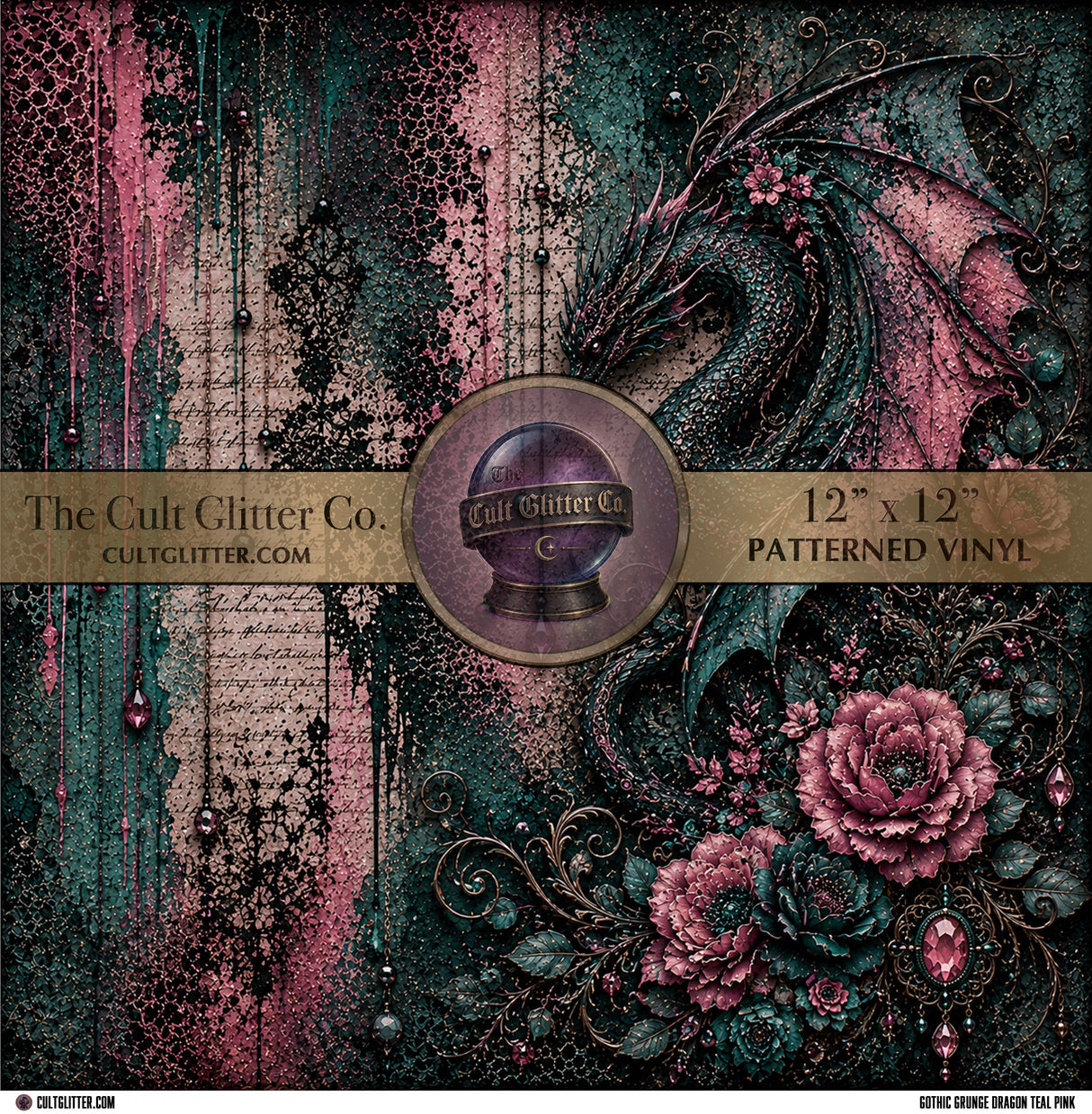 Gothic Grunge Dragon Teal Pink - Vinyl