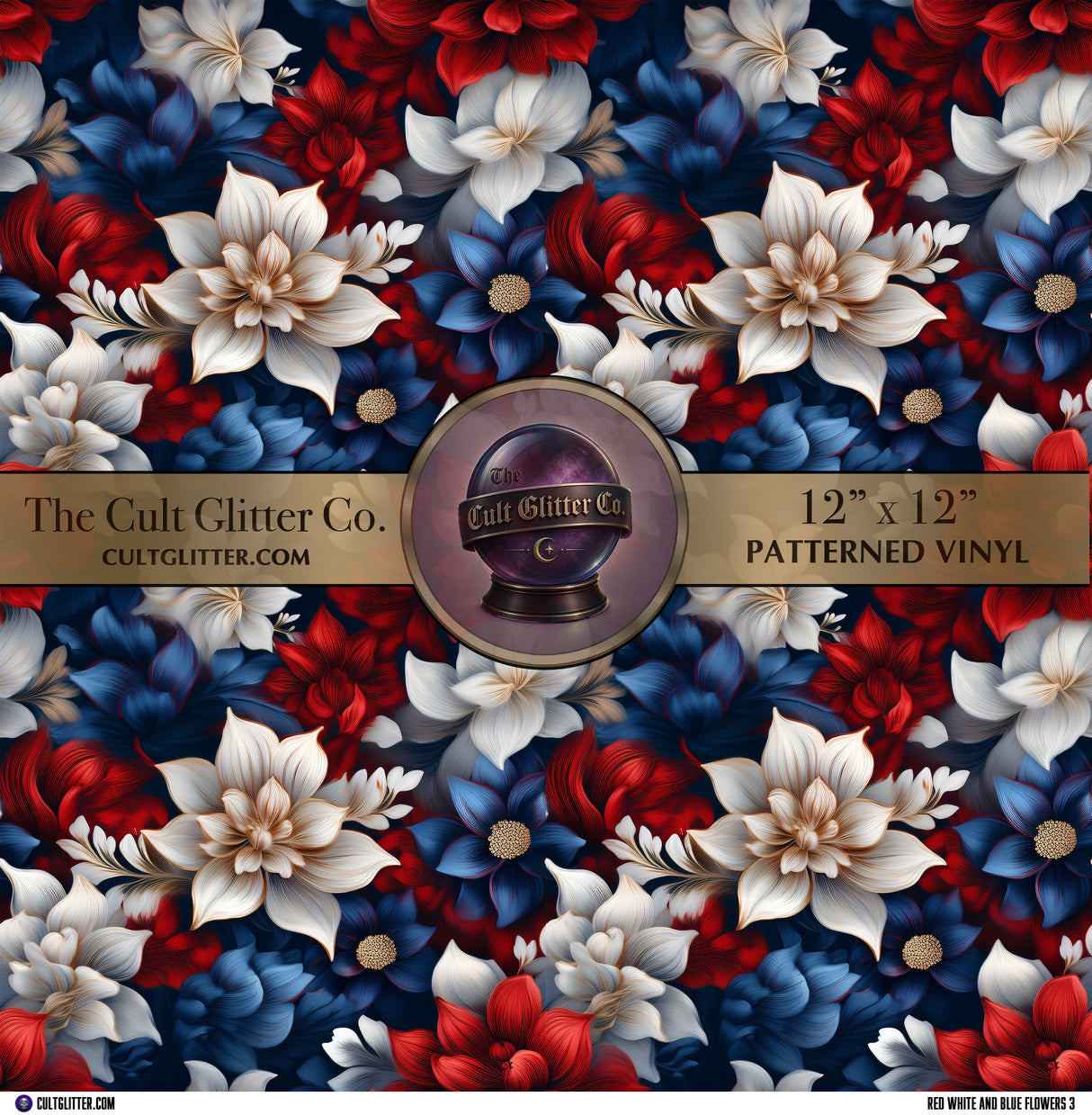Red White and Blue Flowers 3 - Vinyl