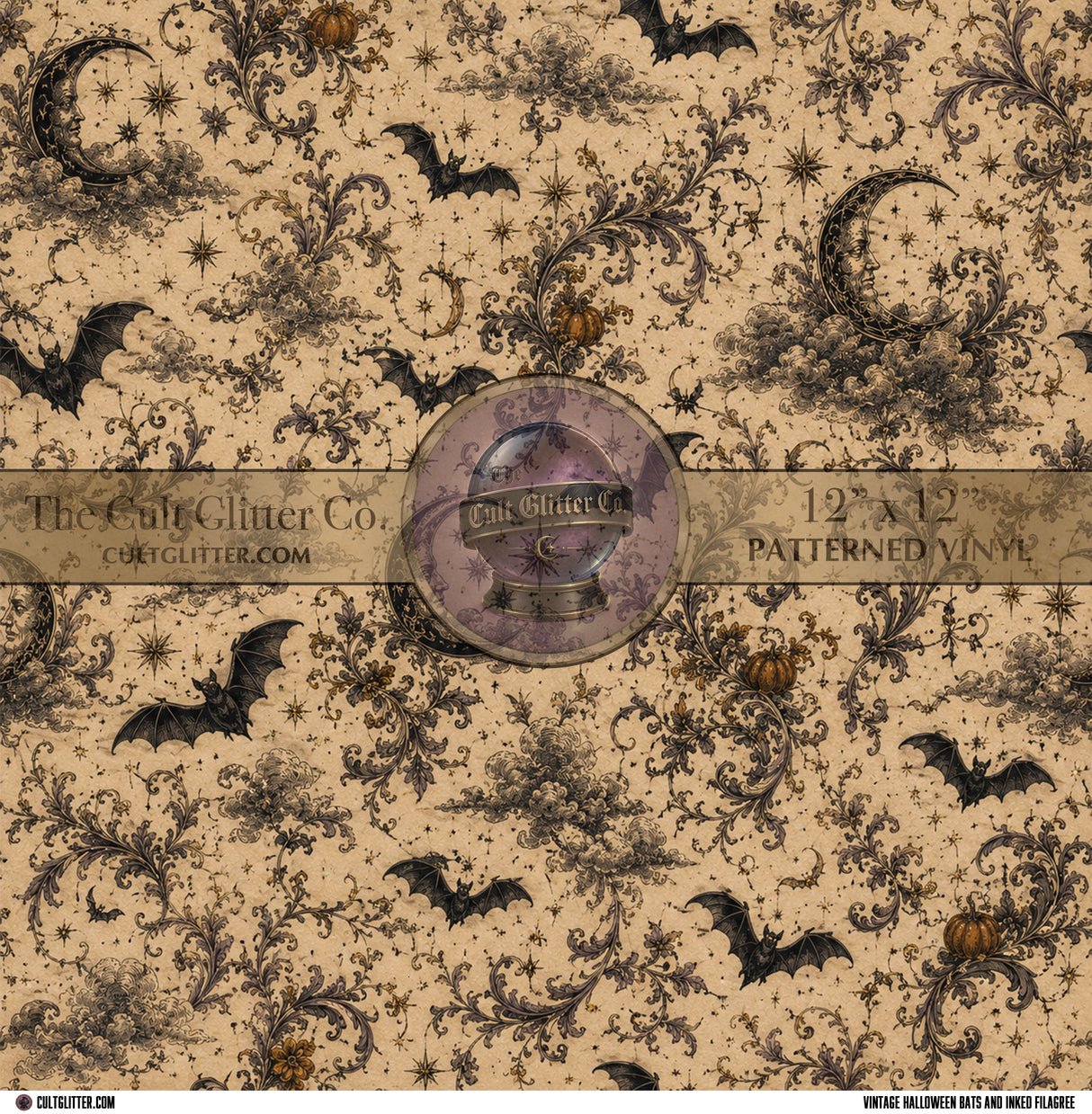 Vintage Halloween Bats & Inked Filagree - Vinyl